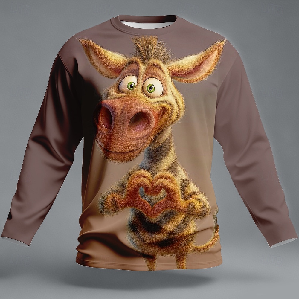 Hombre Animal Burro Gracioso Camiseta Manga Larga Camiseta Impresión 3D Cuello Barco Camisa Moda Básico Casual Diario Calle Marrón Gris Verano Primavera Ropa S M L XL XXL XXXL 2026 - $23.99 –P2