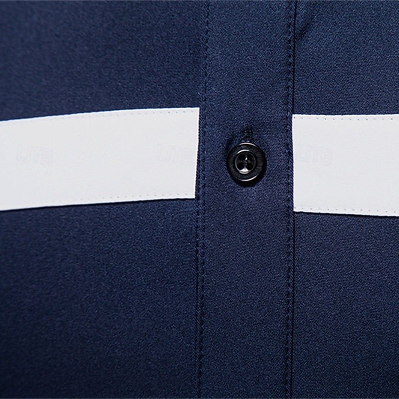 Herren Hemd Sommerhemd Freizeithemd Strandhemd Knopfhemd Schwarz Marineblau Himmelblau Langarm Farbblock Stehkragen Urlaub Hawaiianisch Patchwork Bekleidung Polyester Mode Lässig Bequem 2025 - $33.99 –P11