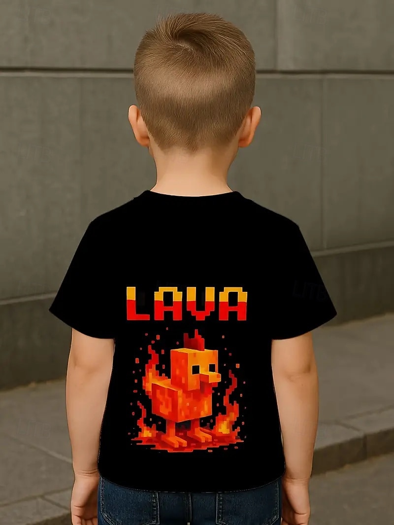 Bomull Barn Pojkar Svart Grafisk Tecknat Lekfull grafisk t-shirt T-shirt Blus Rund hals Kortärmad Utomhus Vardag Mode Streetwear Designer Tryck Sommar 2026 - $13.99 –P2
