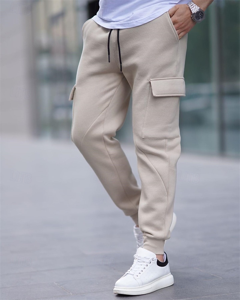 Herre Cargo joggebukse Joggebukser Fleecebukser Jogger Bukser Snorer Lomme Elastisk midje عادي Komfort Varm utendørs Daglig Ut på byen Mote Fritid Svart Hvit Mikroelastisk 2026 - $20.99 –P3