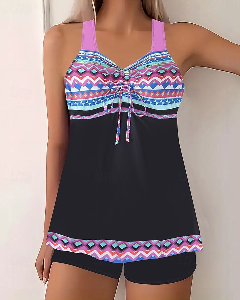 Femmes Maillots de Bain 2 pièces Shorts Maillot de bain Dos nu Vacances Tenues de plage Graphique Col rond Sans manches Maillots de bain de 2026 ? $12.49 –P4