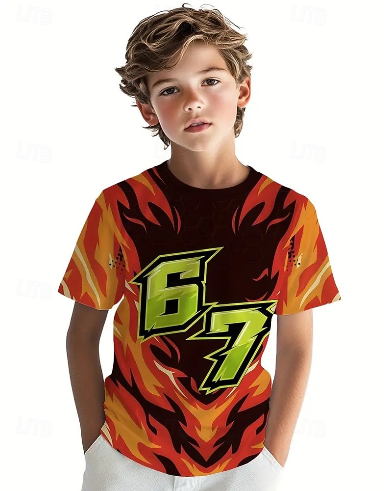 Unisex Jungen 3D Grafik Lustiger Slang 67 T-Shirt Kurzarm 3D-Druck Sommer Frühling Sport Mode Streetwear Kinder 4-12 Jahre Rundhalsausschnitt Outdoor Lässig Täglich Normale Passform 2026 - $12.99 –P1