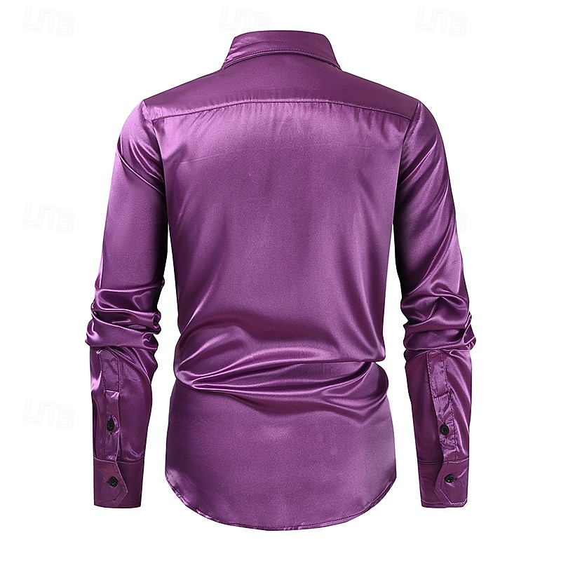Herr Skjorta Satinskjorta Casual skjorta Knapp upp skjorta Balskjorta Slät Bröllop Fest Blå Purpur Långärmad Kavajslag Vår & Höst Alla årstider Kläder Paljett 2026 - $25.99 –P6