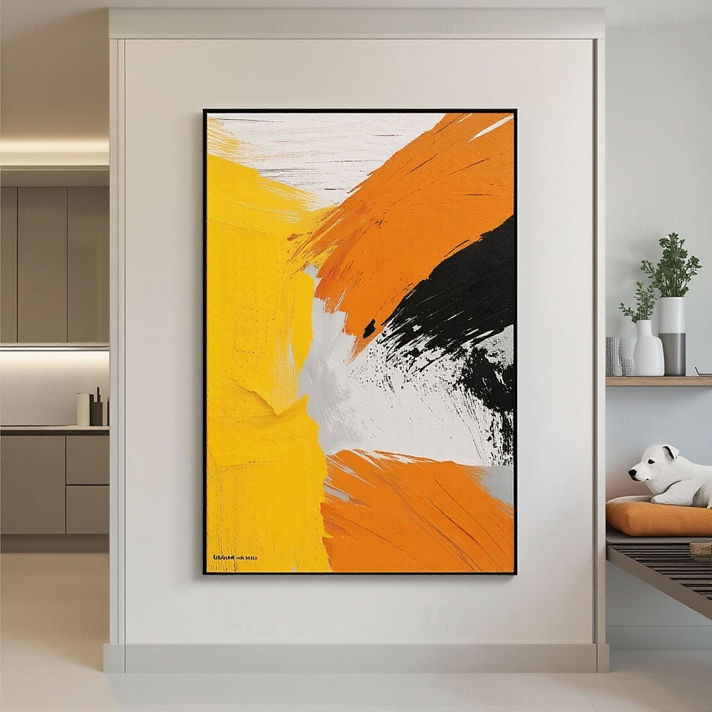 Großes gelbes minimalistisches abstraktes Gemälde mit Textur, schwarz-weiße 3D-Textur, abstrakte Kunst, Acryl-Gemälde, abstrakte Textur, moderne Kunst 2025 - $71.99 –P4