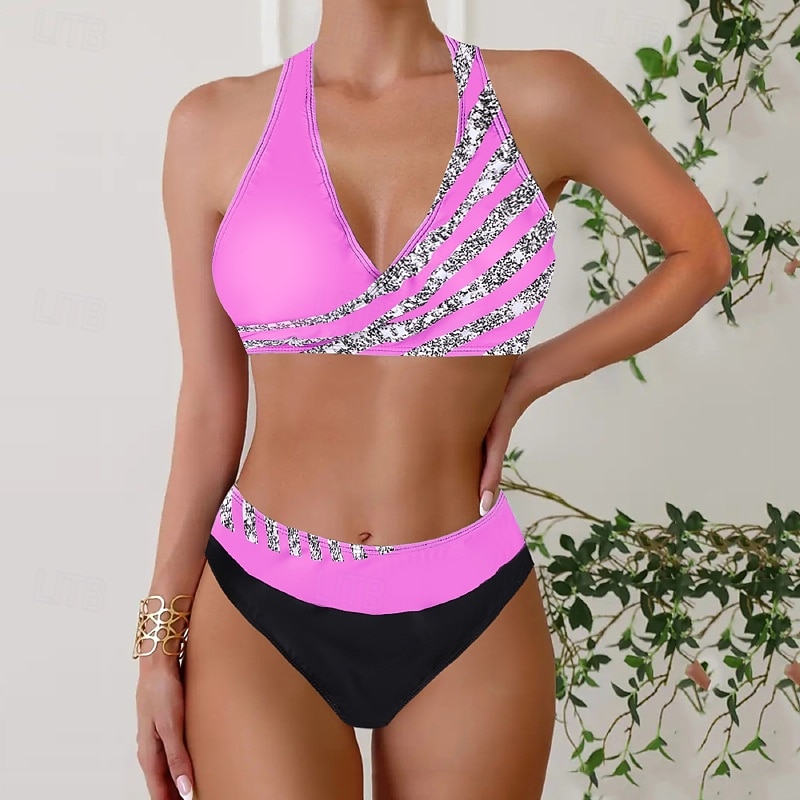 Damen Badeanzug Zweiteilig Rock Bademode Rückenfrei Urlaub Strandbekleidung Gestreift V Ausschnitt Ärmellos Badeanzüge 2026 - $22.99 –P17