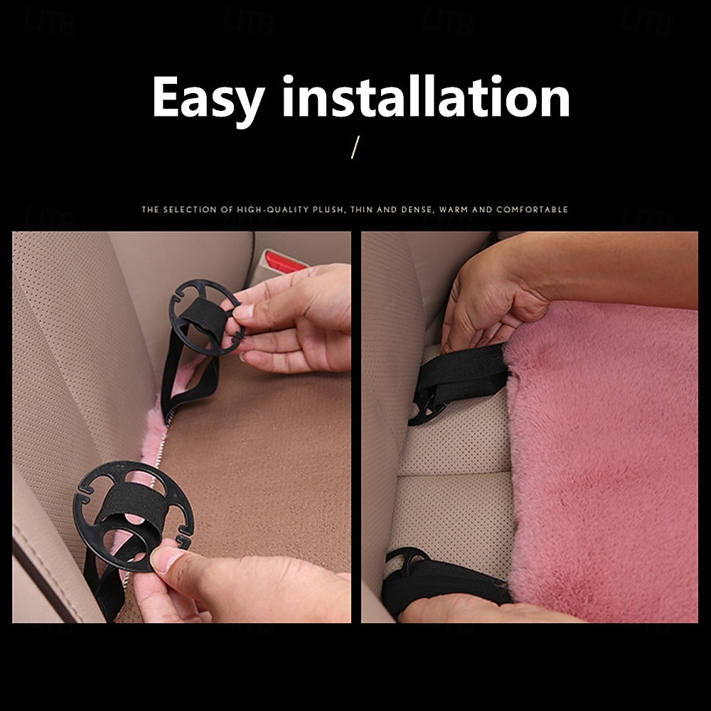 Подушка на сиденье автомобиля из разноцветного плюша с мехом кролика, теплая, зимняя, квадратная, из толстой шерсти, для водителя или второго пилота, универсальный чехол 2026 - $22.99 –P9