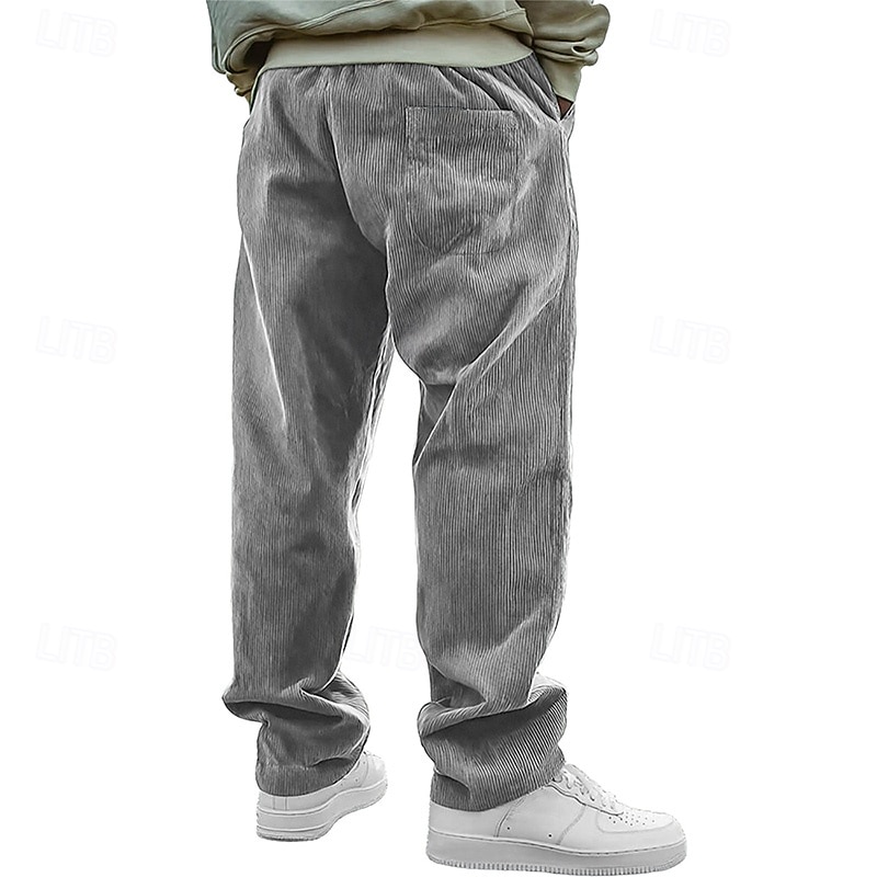 Herr Långbyxor Manchesterbyxor Casual byxor Säckiga byxor Träningsbyxor med raka ben Snörning Elastisk midja Ensfärgat Komfort Fullängd Dagligen Utomhus Streetwear Mode Klassisk Stil Svart Vit 2026 - $25.99 –P2