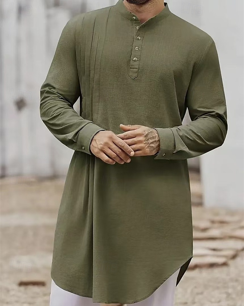 Homme Loungewear Chemise de Nuit Uni Élégant Confort Maison Quotidien Coton Respirant Col montant manche longue Printemps Automne Noir Blanche de 2026 ? $30.99 –P10