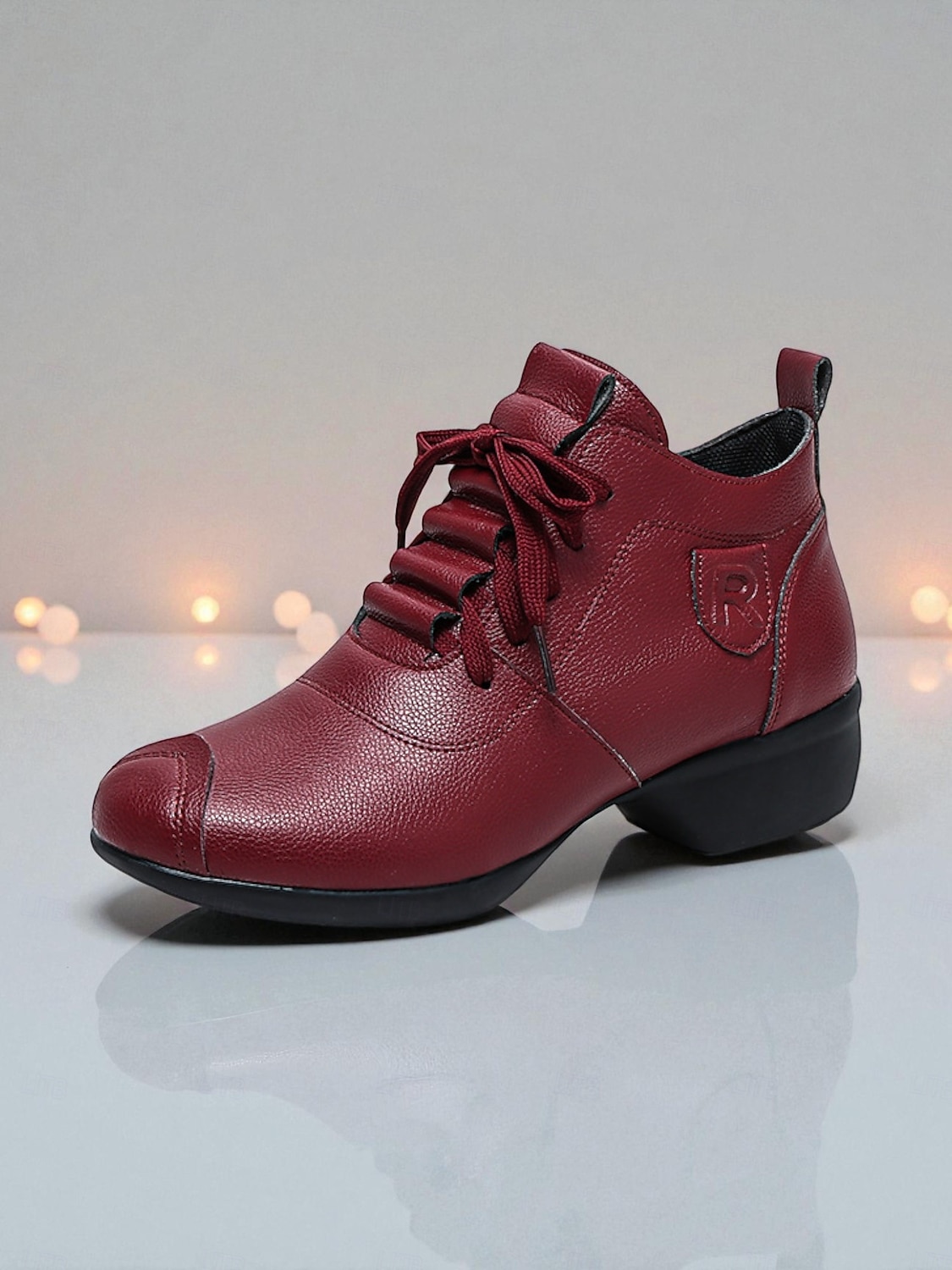 Zapatos de baile de piel color burdeos para mujer: cómodos tacones con cordones para la práctica de bailes de salón, latinos y jazz. 2026 - $46.99 –P4