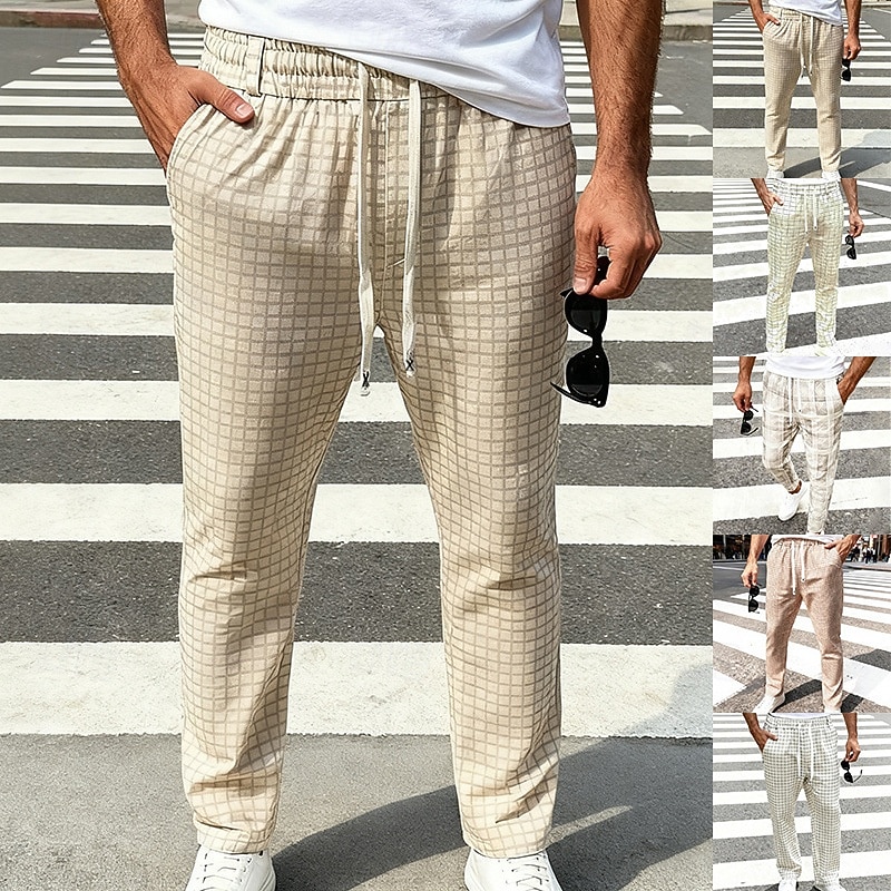 Men's Trousers Casual Pants Drawstring Pocket Elastic Waist Plaid Comfort Soft Outdoor Daily Holiday Fashion Classic Style Dark Khaki Light Khaki Micro-elastic 2026 - $24.99 –P1