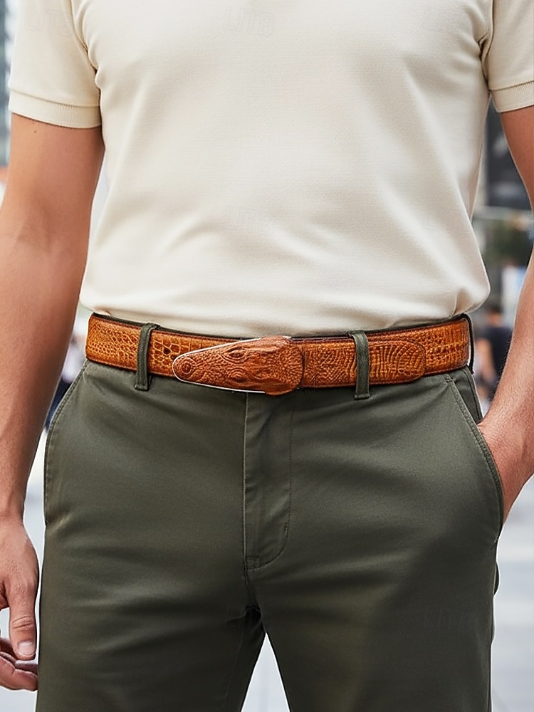 Pánský opasek z pravé kůže s krokodýlí texturou, více barev, stylový a odolný pro běžné i formální příležitosti 2026 - $24.99 –P1