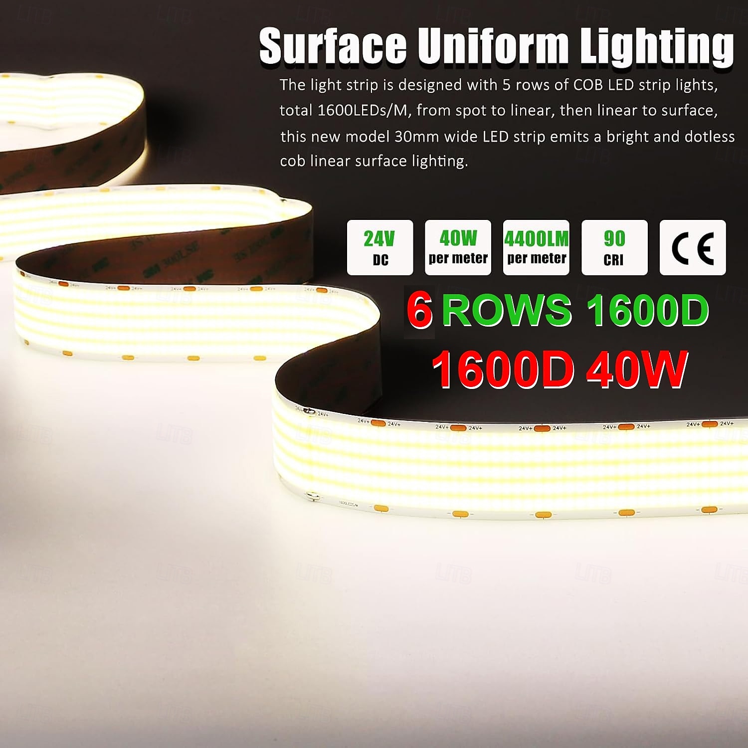Светодиодная лента COB шириной 24 В, 15 мм, 24 Вт, 960 светодиодов/м, 30 мм, 40 Вт, 1600 светодиодов/м, с высокой яркостью и большой светящейся поверхностью, с регулировкой яркости для помещений, не 2025 - $12.99 –P11