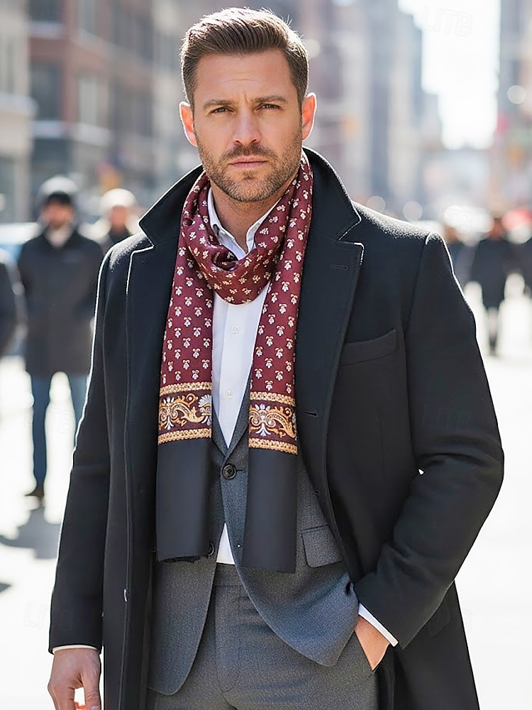 Eșarfă bărbătească din poliester cu imprimeu floral paisley – design elegant, opțiuni multiple de culoare pentru ocazii formale și casual 2026 - $14.99 –P2