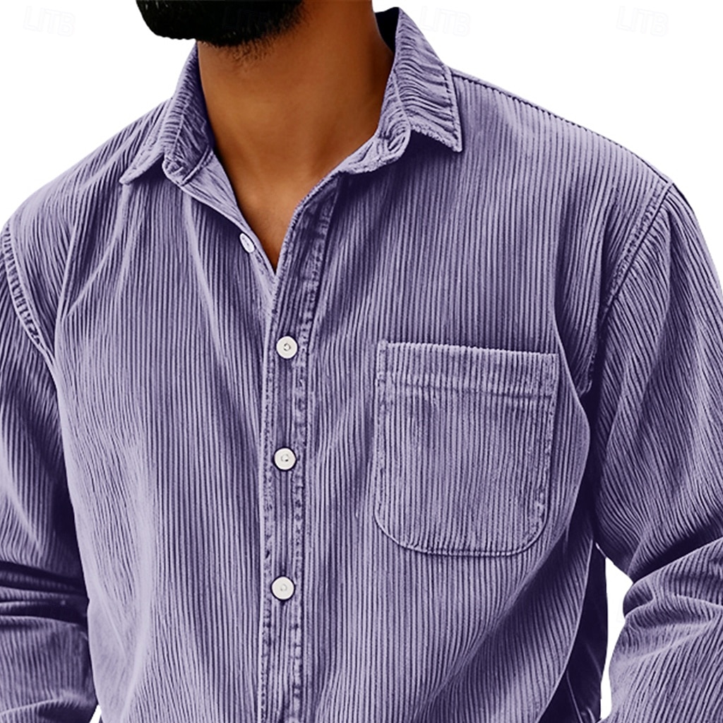 Per uomo Camicia Camicia casual Camicia di Velluto a Coste Blu Nero Viola Grigio Manica Lunga Semplice Bavero Casuale Uscire Tasca Abbigliamento Moda Retrò Vintage Casual del 2025 a $25.99 –P2