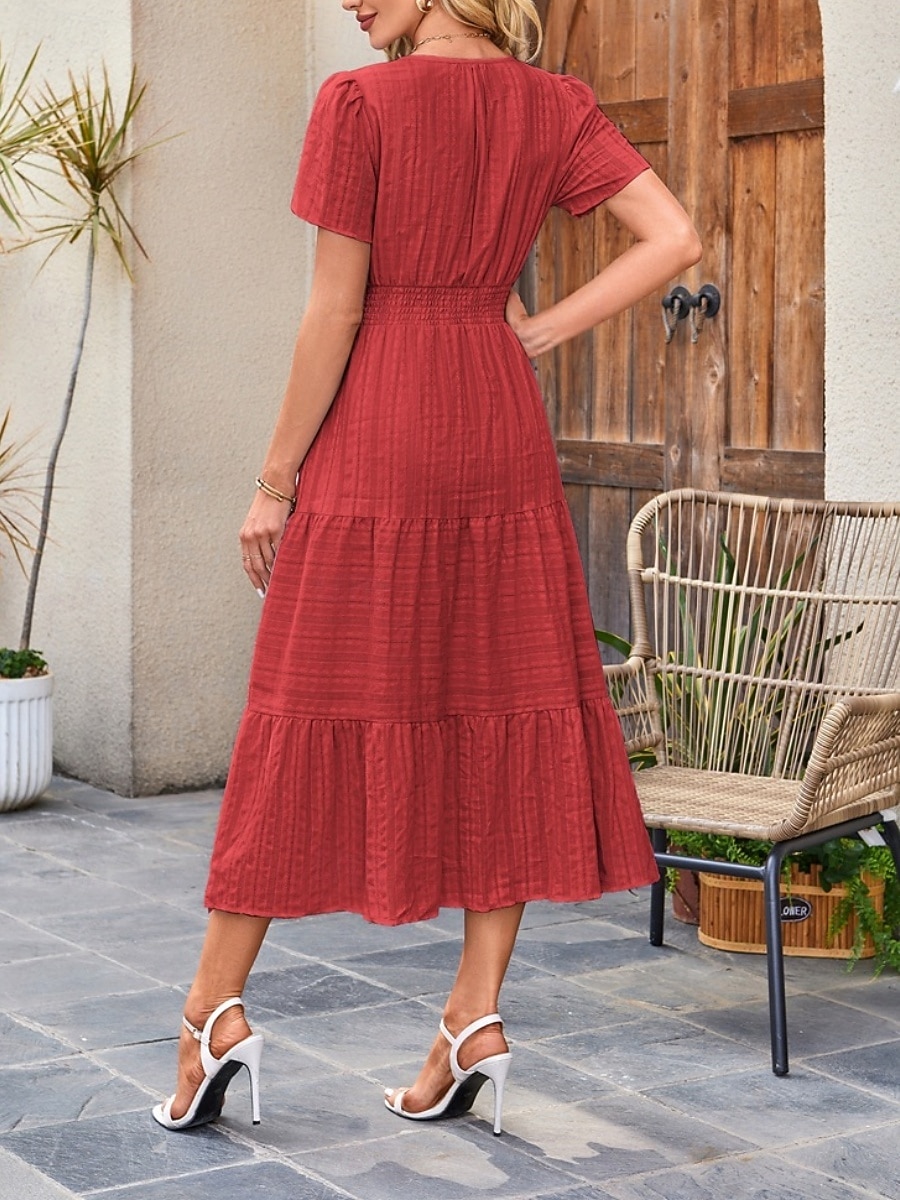 Pentru femei Rochie Maxi Rochie A line Casual Zilnic Fit regulat Simplu Manșon scurt În V Albastru piscină Alb Galben Roșu-aprins Vară Primăvară 2025 - $46.99 –P11
