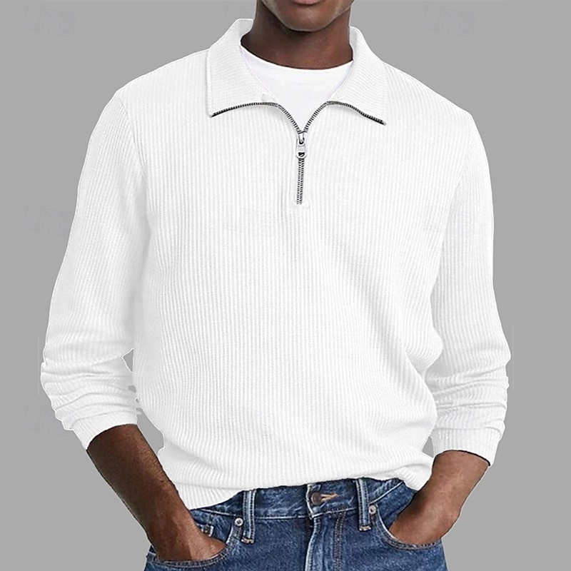 Per uomo Polo Polo con zip a un quarto Abbigliamento quotidiano Data Zip a un quarto Manica Lunga Moda Essenziale Semplice Cerniera Primavera Autunno Vestibilità regolare Nero Bianco Verde militare del 2026 a $26.99 –P2