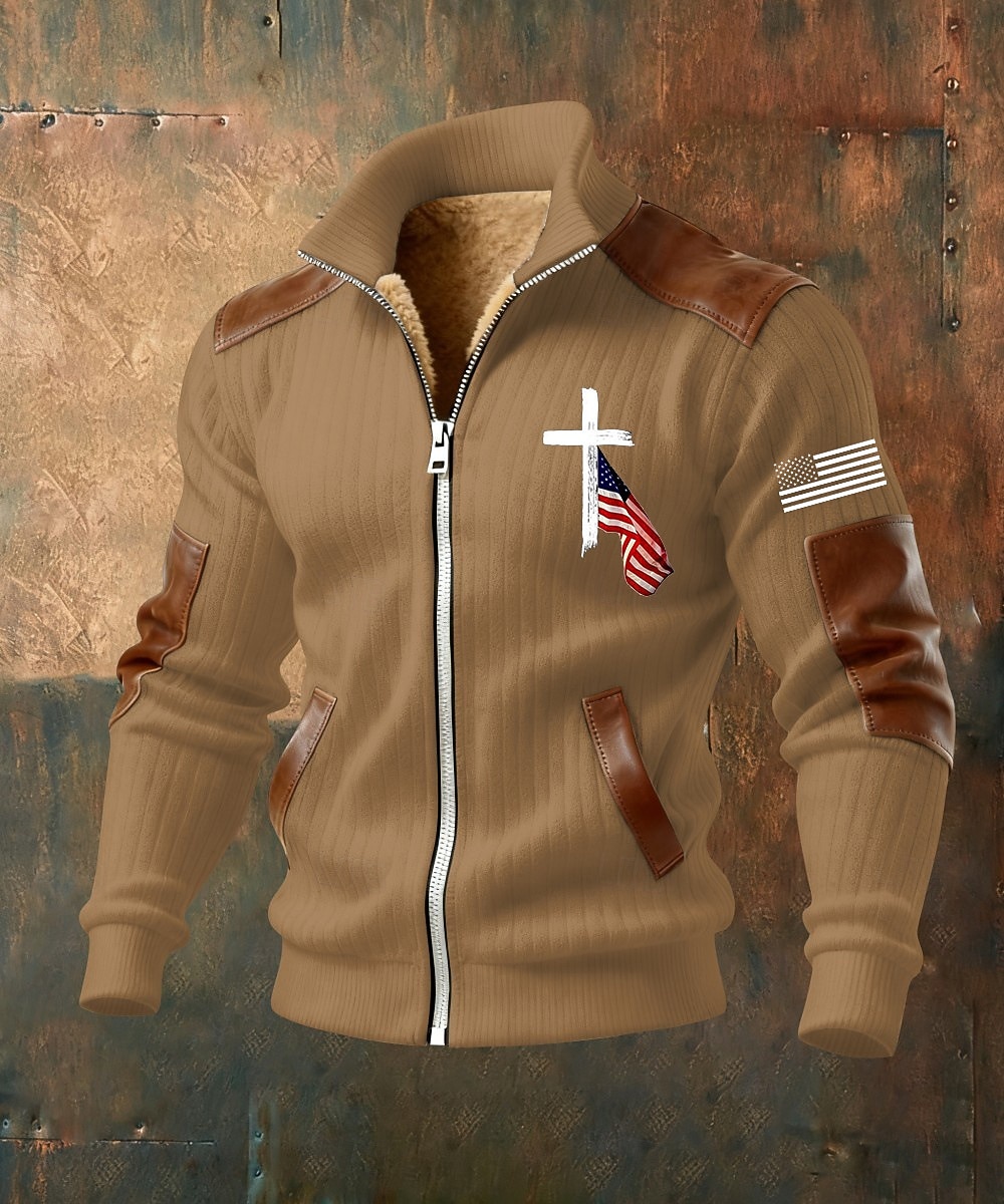 Férfi Teljes cipzáros kapucnis Gyapjú kabát Gyapjú pulóver Fekete Fehér Katonai zöld Sötétkék Barna Álló gallér Križ Amerikai zászló Zseb Műbőr kiegészítők Sport & Szabadtéri Hétköznapi Napi 2026 - $75.99 –P5