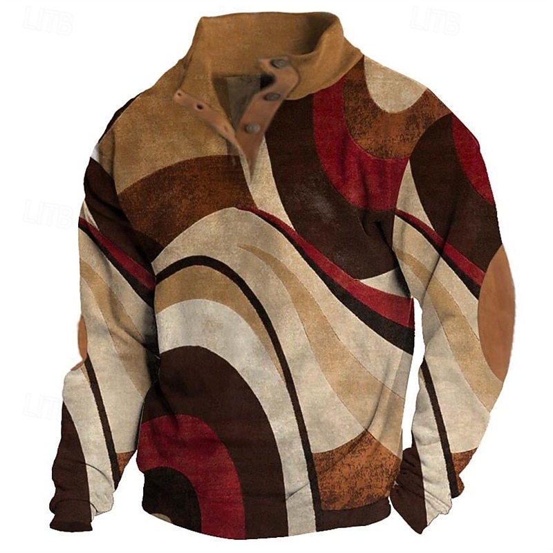 Men's Graphic Color Block Fashion Streetwear Casual Stand Collar Outdoor Vacation Going out Blue Sky Blue Brown Buttons Print Spring &  Fall Designer S M L XL 2XL 3XL 2026 - $24.99 –P1