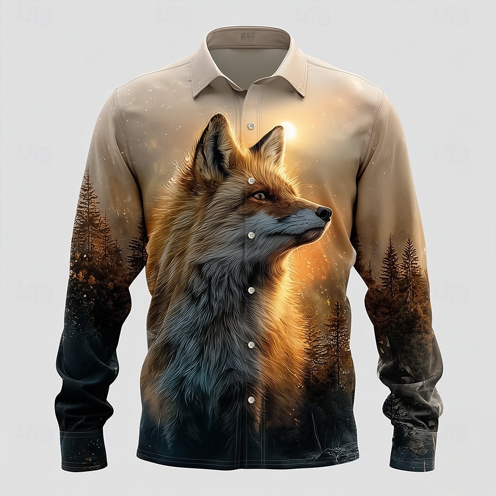 Per uomo Animale Volpe foresta Camicia Camicia con Bottoni Manica Lunga Vintage Retrò Casuale All'aperto Caccia Primavera Autunno Collo ripiegato Stampa 3D camicie con colletto Cachi chiaro Marrone del 2026 a $27.99 –P2