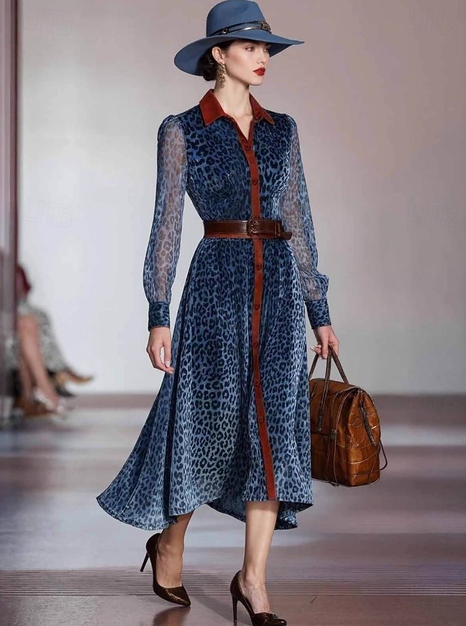 Pentru femei Rochii Midi Rochie A line Gril pe Kamado Rochii Semi Formale Kentucky Derby Birou Zilnic Fit regulat Buline Manșon Lung Guler Cămașă Albastru piscină Primăvară Toamnă Iarnă 2025 - $47.99 –P2