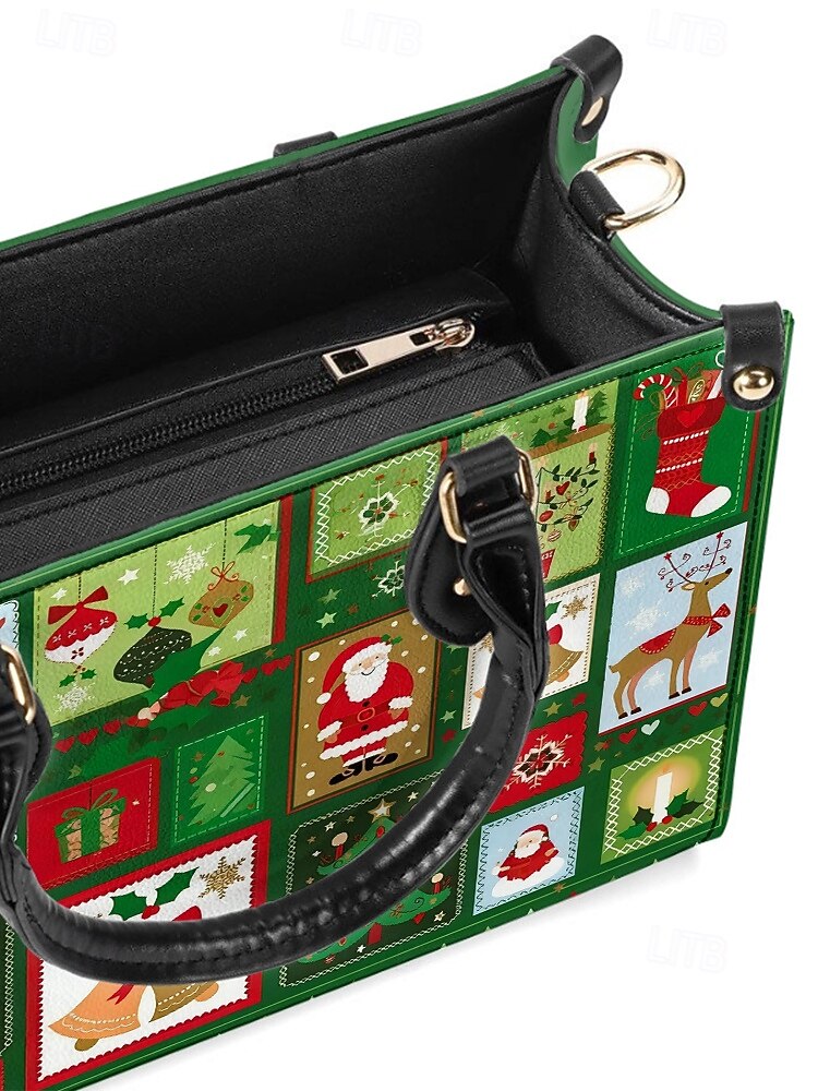 Julväska för kvinnor - konstläder, designad med jultomte och snögubbe, presentväska för kvinnor, handväska för julen, perfekt för fester och vinterutflykter 2026 - $34.99 –P8