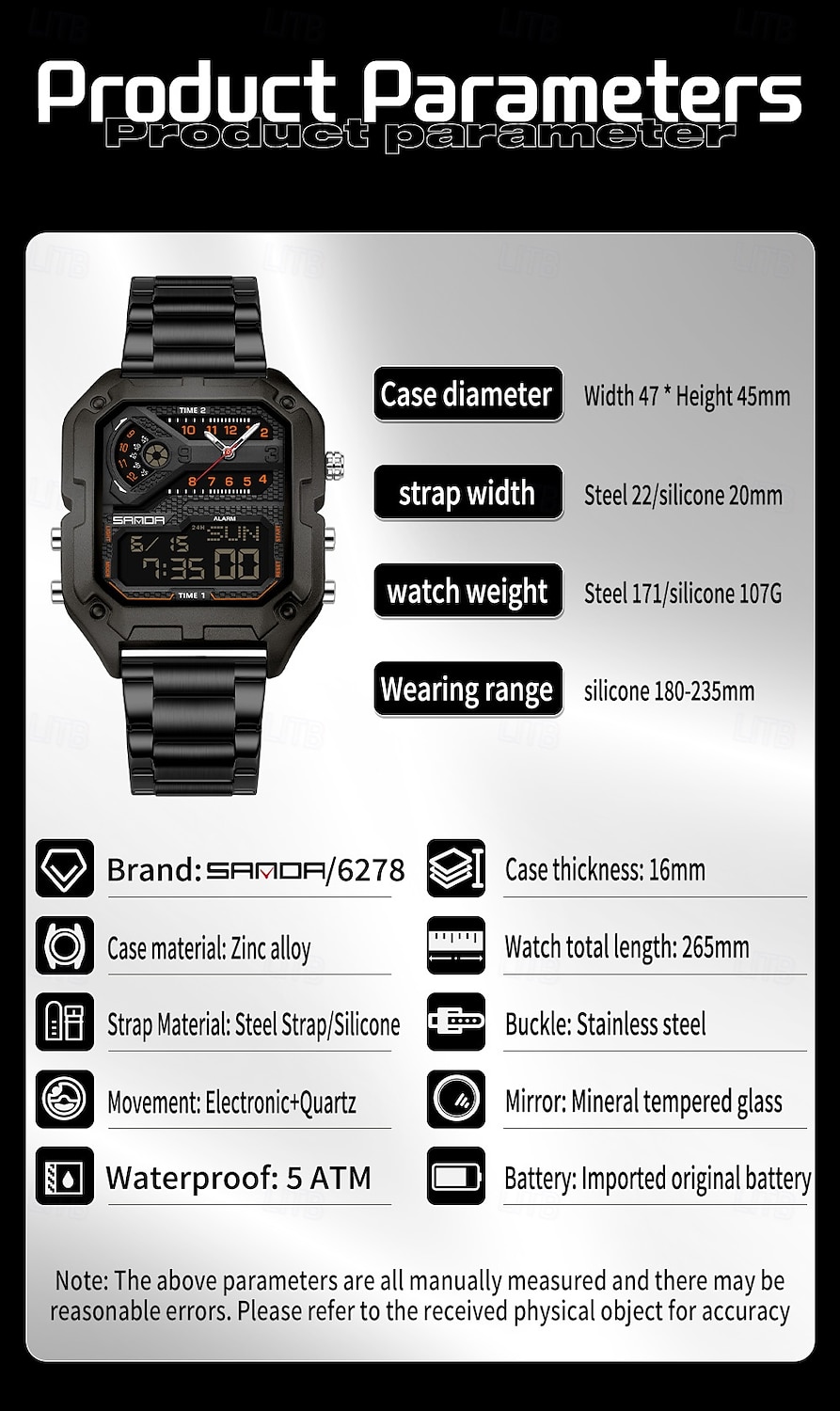 SANDA 6278 Brand Fashion Men's Electronic Watch Multifunction Alarm Clock Luminous Calendar Sports Digital Watches 2026 - $47.99 –P10