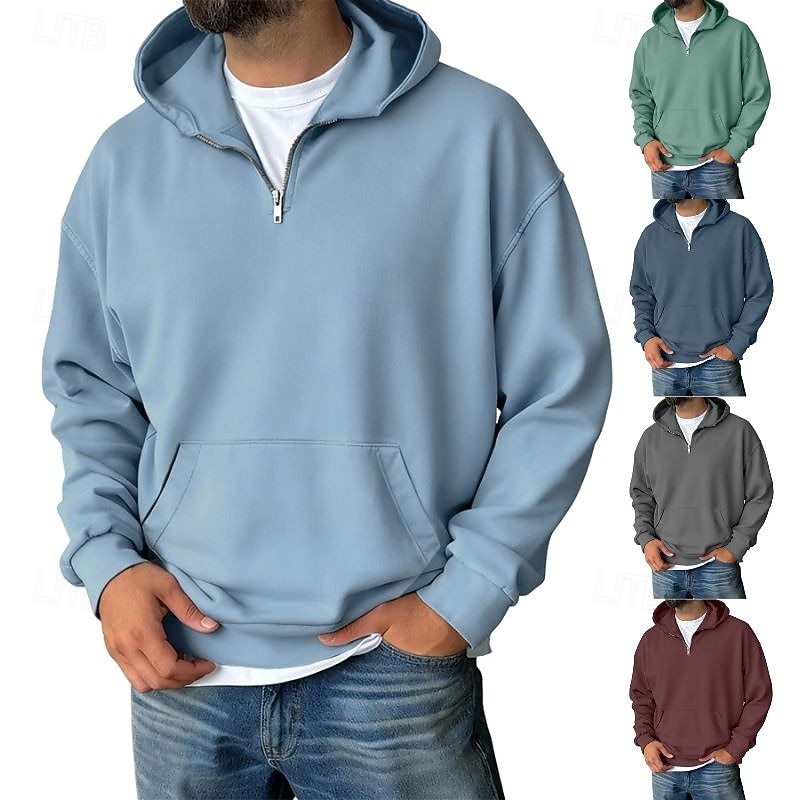 Per uomo Felpa con cappuccio Felpa con cappuccio e zip corta Blu Vino Verde Grigio Azzurro Con Cappuccio Semplice Tasca Quotidiano Sport & Outdoor Ferie Streetwear Essenziale Casual Primavera Autunno del 2026 a $30.99 –P1