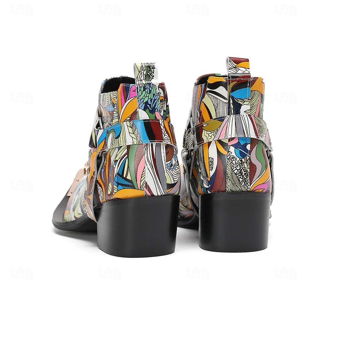 Miesten värikkäät ja taiteelliset aidosta nahasta valmistetut nilkkurit - monivärinen muotoilu vetoketjulla ja kiiltävillä metallisilla yksityiskohdilla, ihanteellinen muodikkaaseen vapaa-ajan käyttöön ja erityistilaisuuksiin 2025 - $139.99 –P8