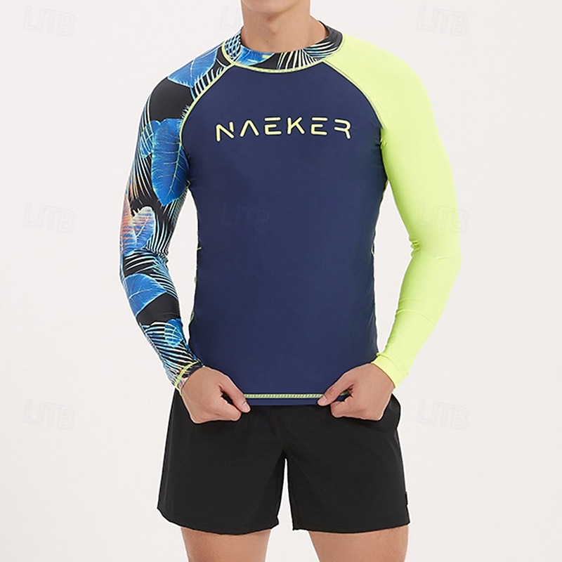 Haut de Combinaison pour Homme Rash Guard Maillots de Bain 1.5mm Néoprène Manches Longues Protection Solaire Stretch Slim Haut de Maillot de Bain pour Sports Nautiques Plongée Surf,Black,L