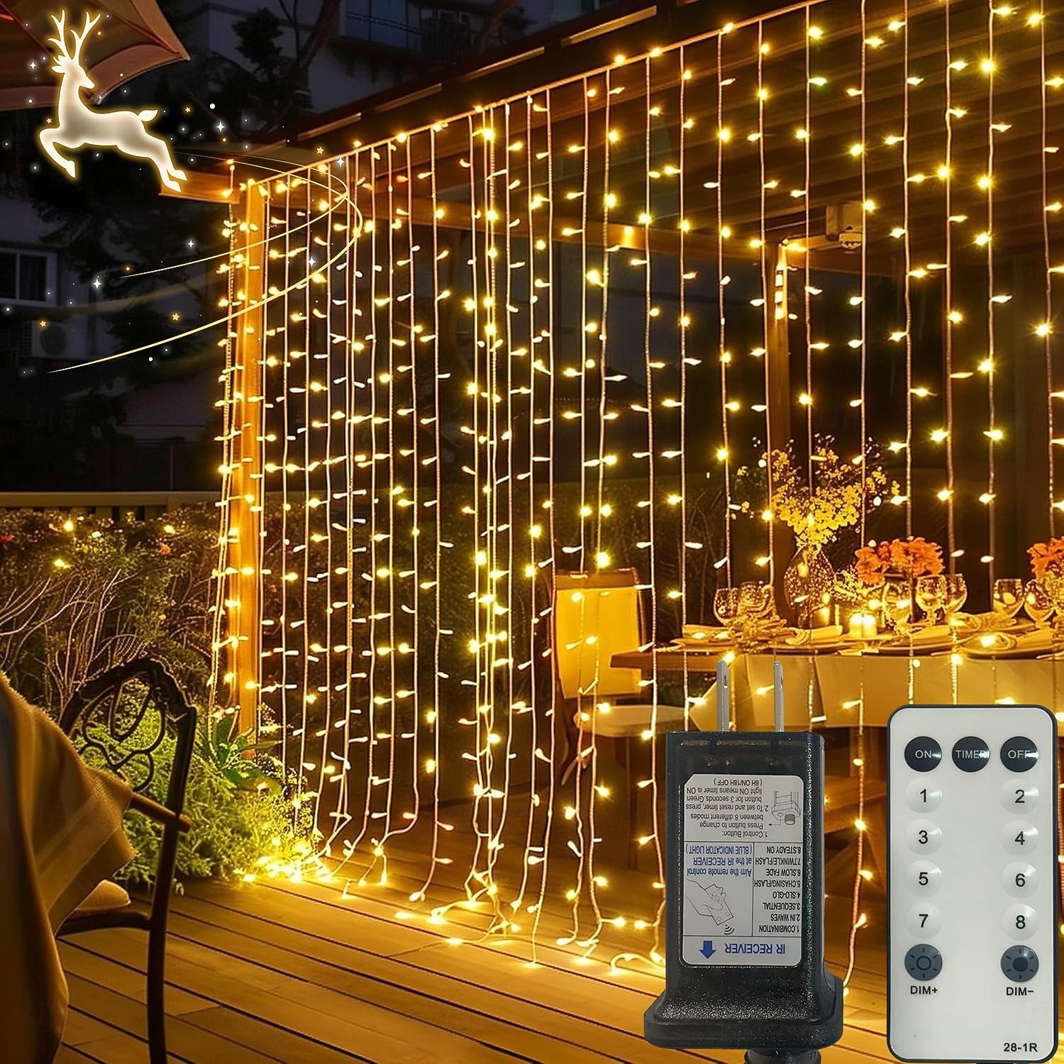 luces de cortina 3 * 3M 300 Leds 8 funciones control remoto temporal Enchufar Luces de cortina de hadas decoración de fiesta de boda interior y exterior 2026 - $28.99 –P2