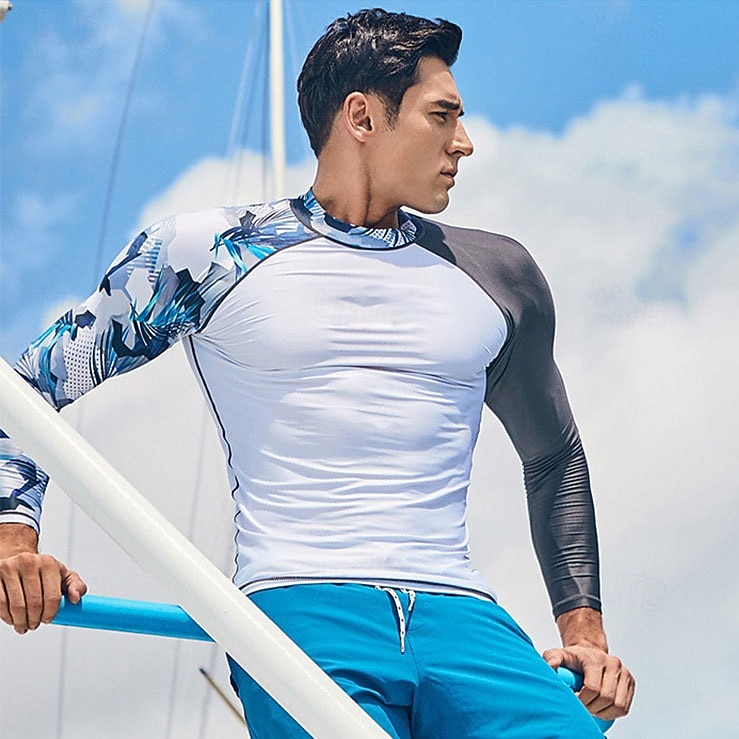 Herre Rash-guard Svømmeskjorte UPF50+ Hurtigtørkende Lettvekt Langermet Ikke-Klø Klær Badedrakt Surfing Strand Vannsport Svømming Lapper Sommer 2025 - $30.99 –P3