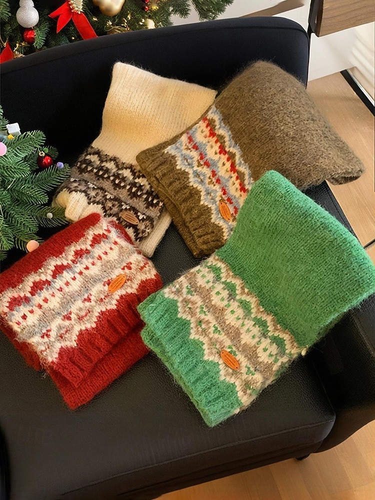 Weihnachtsstrickschal für Damen – kuschelig, weich, Fair-Isle-Muster, verschiedene Farben, perfekt für die Feiertage und als Wintergeschenk 2026 - $18.99 –P6