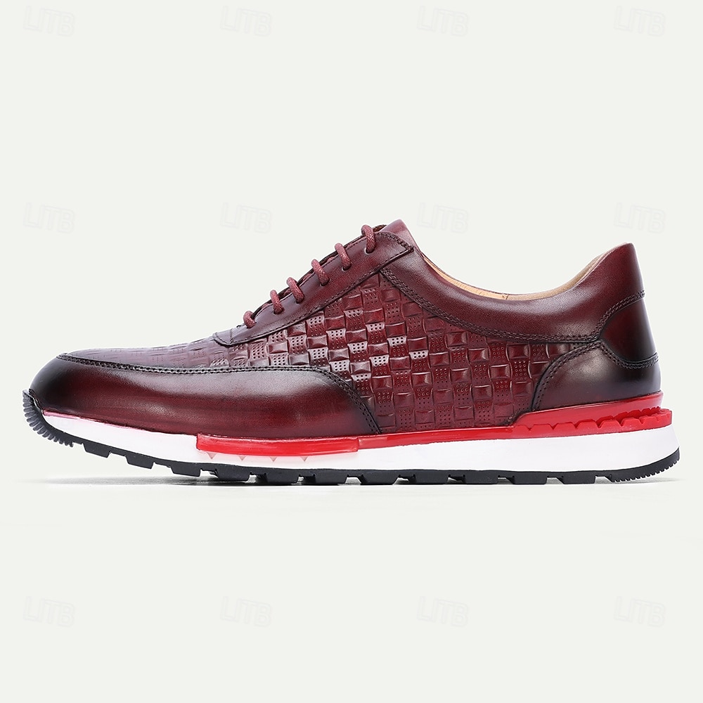 Chaussures de course pour homme en cuir bordeaux – un design sportif et un confort optimal, parfaites pour les mariages décontractés, les événements en plein air et les week-ends. de 2026 ? $94.99 –P4