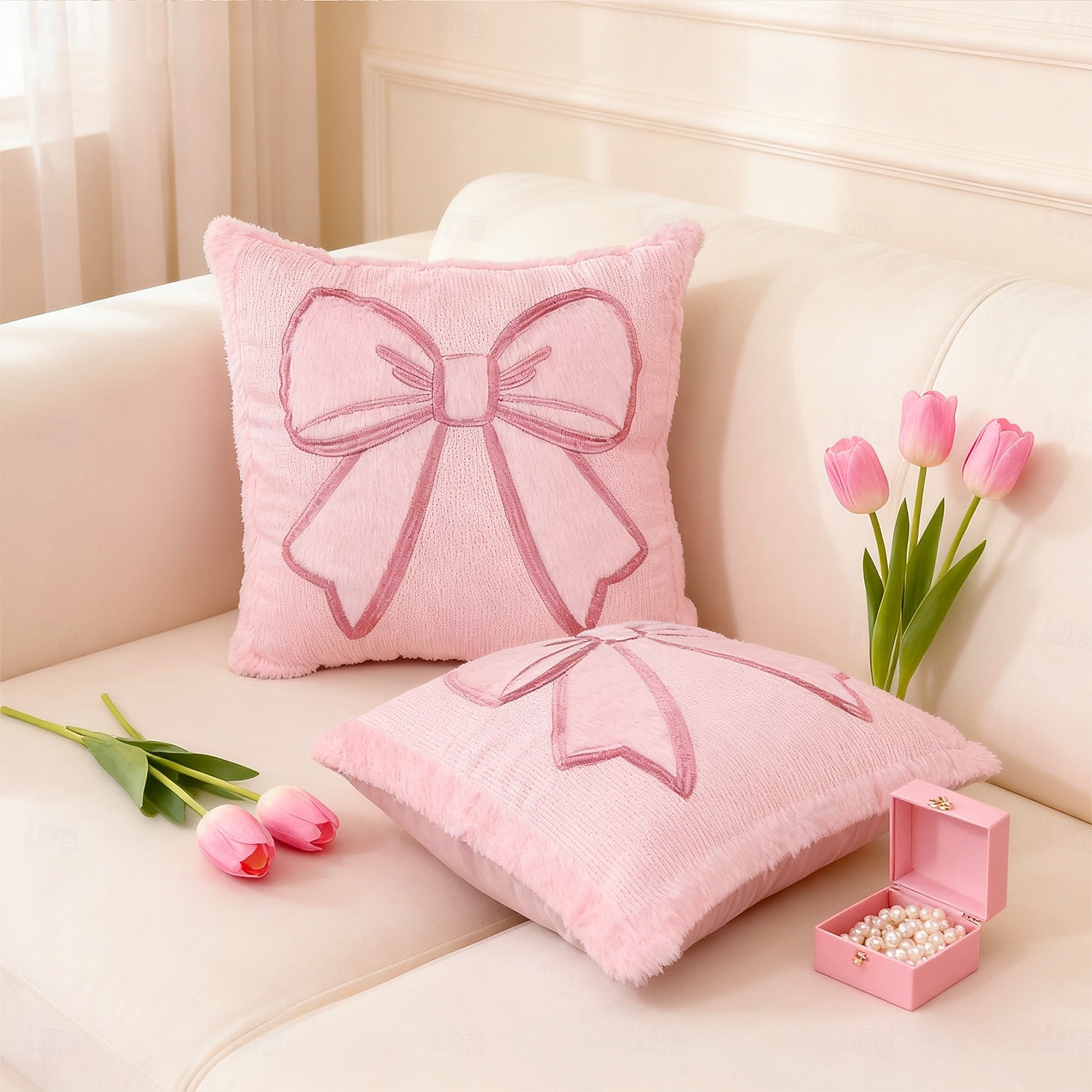 Pink Bow Pillow Cover 2D Flat Print Plush Throw Pillow Decorative Cushion for Sofa Living Room Valentine s Day Accent Pillow Soft Comfortable Bed or Couch Decorative Throw 2026 - $12.99 –P2