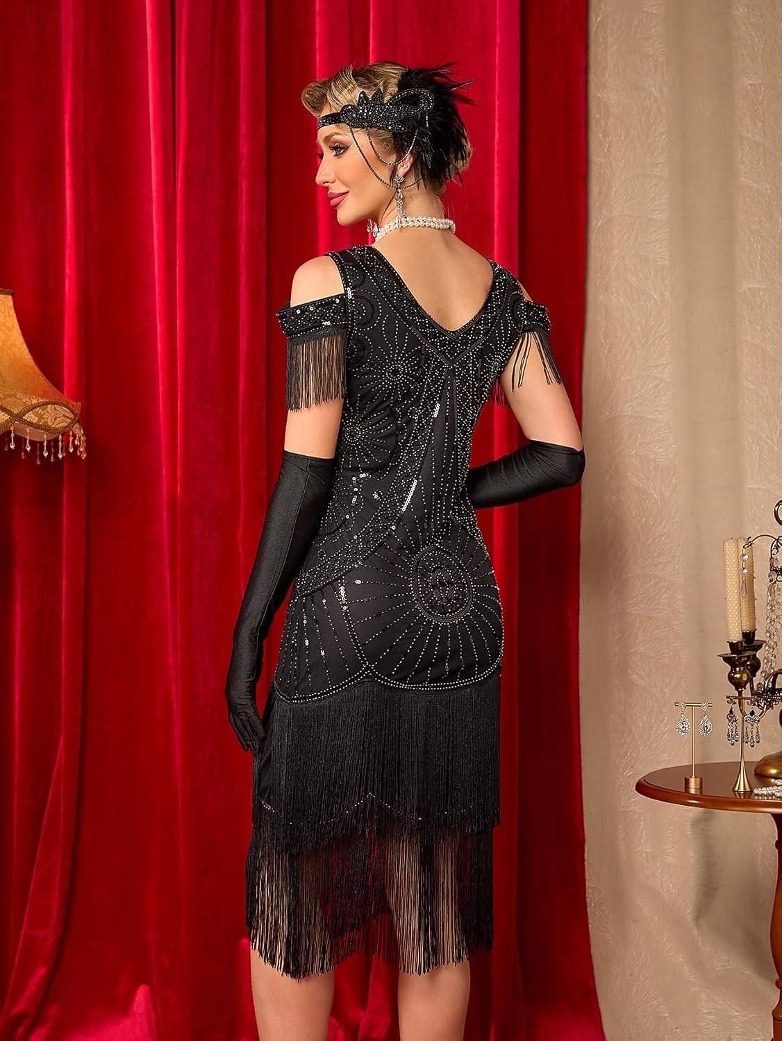 Conjunto Rugido 20s 1920s Hasta la Rodilla Vestidos Vestido Flapper Accesorios con accesorios Hombro frío Mangas cortas El gran Gatsby charlestón Lentejuelas Borlas Pluma Escote en Pico Disfraz Mujer 2026 - $89.99 –P9
