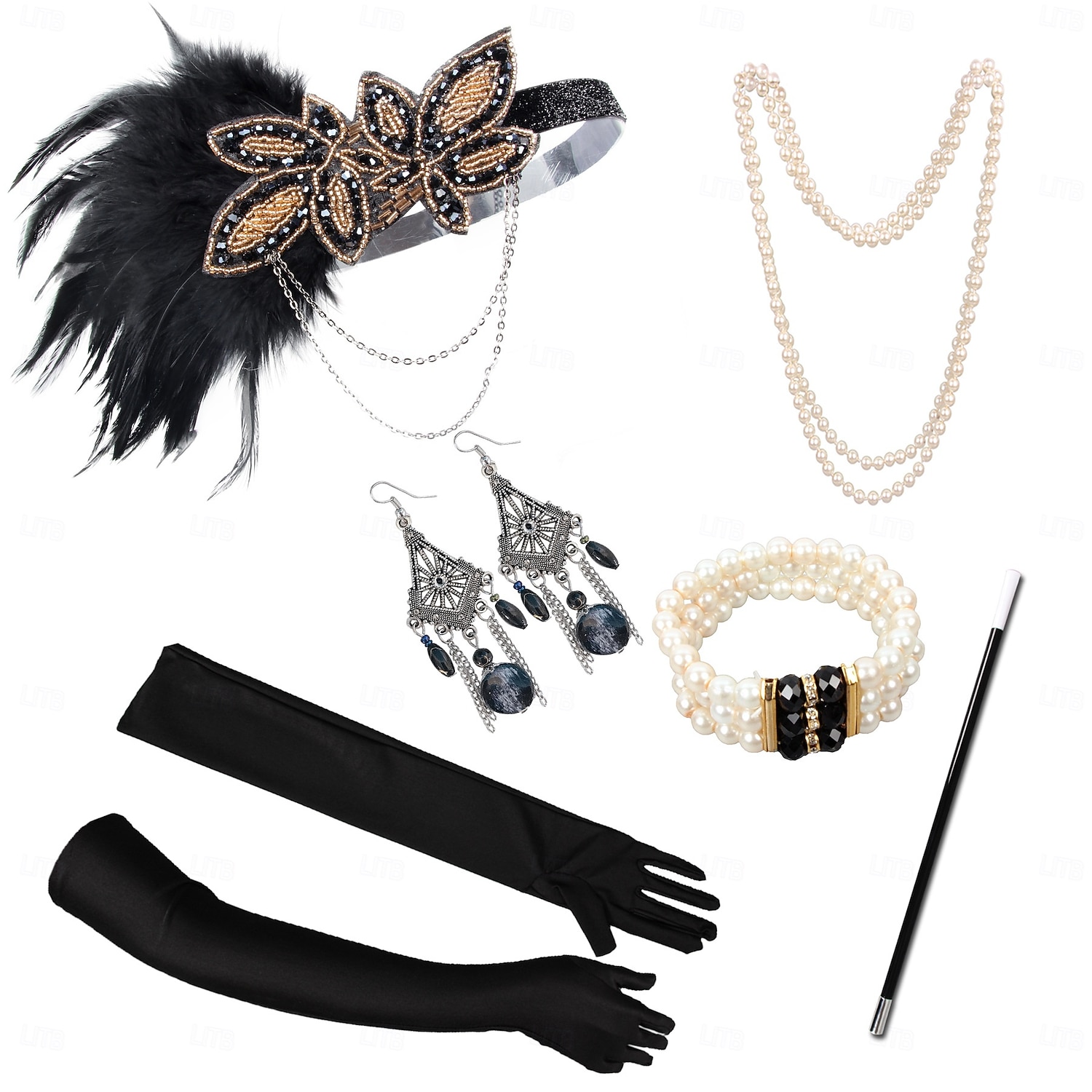 Conjunto Rugido 20s 1920s Retro Antiguo Diadema de estilo flapper Para la Cabeza Conjunto de accesorios El gran Gatsby Chica de la aleta Pluma Disfraz Mujer Navidad Carnaval Mascarada Fiesta temática 2026 - $22.05 –P5