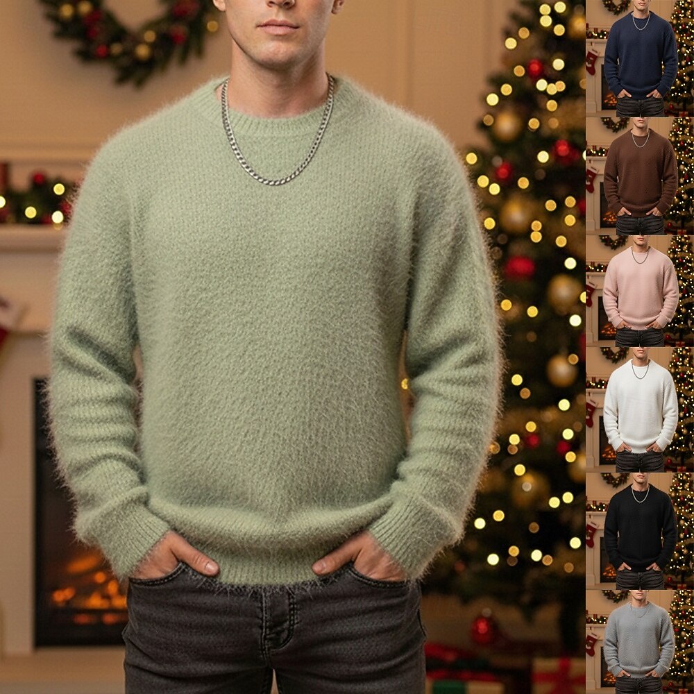 Herren Pullover Strickpullover Gerippt Stricken Normale Oberteile Gestrickt Einfach Rundhalsausschnitt Mode Basic Weihnachten Urlaub Bekleidung Herbst Winter Schwarz Weiß M L XL 2025 - $29.99 –P1