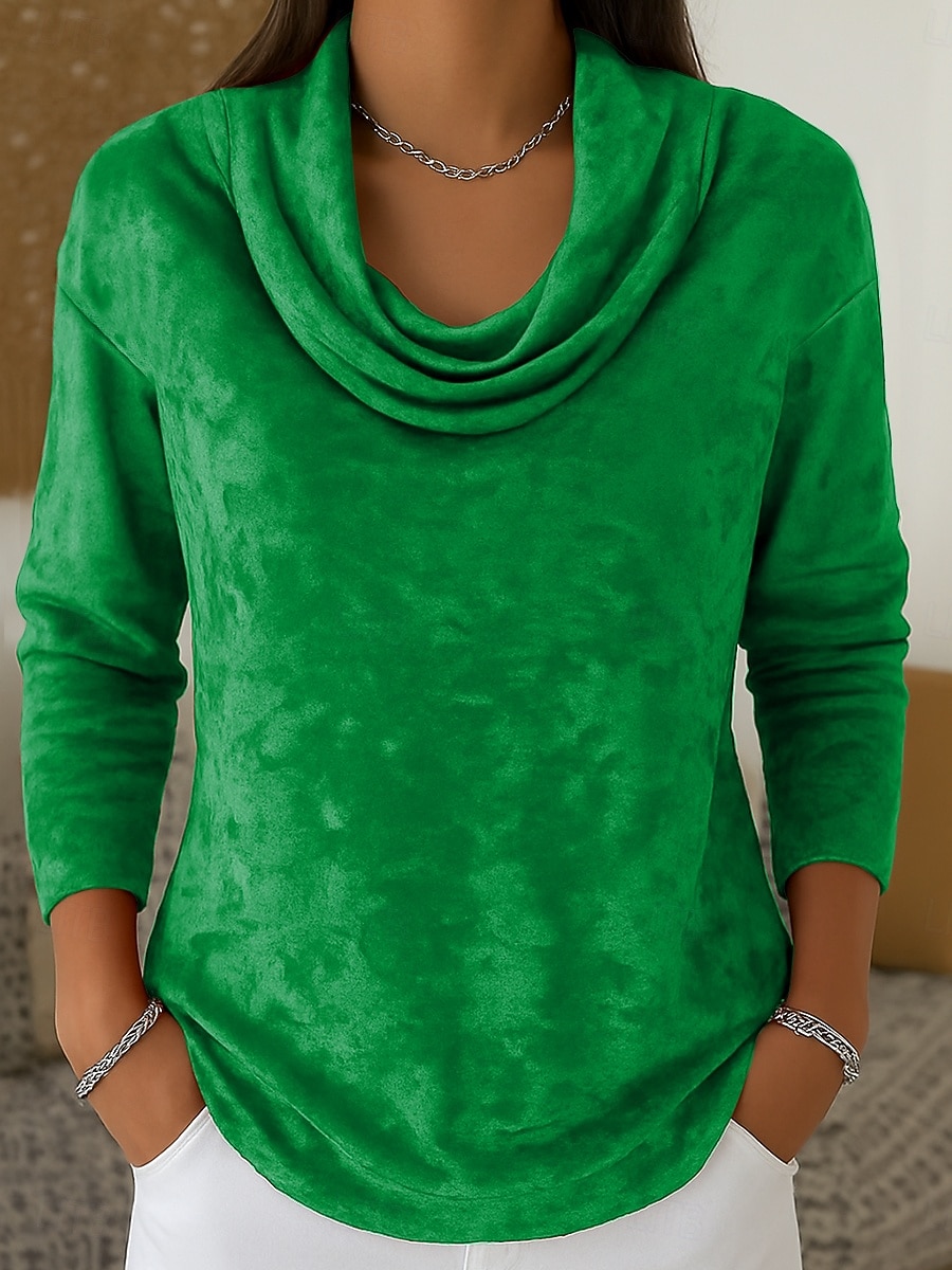 בגדי ריקוד נשים חוּלצָה טי שירטס דפוס שכבות צבע אחיד גראפי אלגנטית וינטאג' אופנתי שרוול ארוך צוואר בדוגמת דרפה חולצות רגילות יומי ליציאה סוף שבוע פול ורוד מסמיק אודם חום תלתן סתיו חורף 2026 - $32.99 –P2