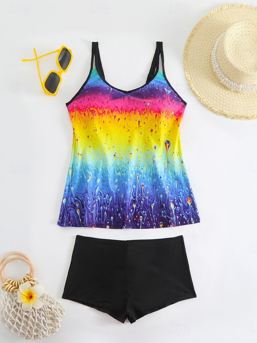 Damen Badeanzug Tankini Zweiteilig Shorts Bademode Bauchkontrolle Hohe Taille Schlank Rückenfrei Urlaub Strandbekleidung Ombre Farbblock V Ausschnitt Ärmellos Badeanzüge 2025 - $29.99 –P8