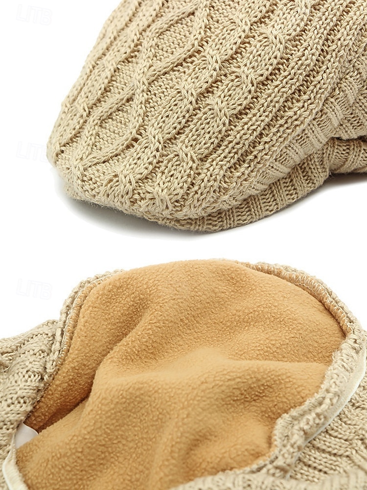 Gorro de tricô masculino – forrado com lã para maior aquecimento, diversas cores, design elegante em tricô trançado para atividades ao ar livre no inverno. de 2026 por $18.99 –P10
