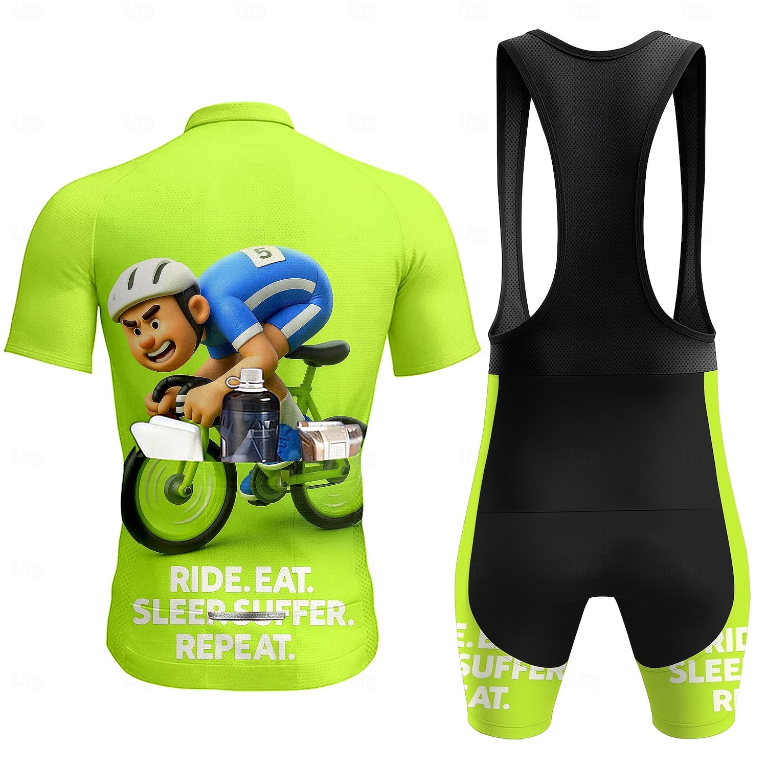 Herren Radtrikot mit Trägerhose Radtrikot Radtrikot mit Trägershorts Kurzarm Mountainbike MTB Straßenradsport Sommer Frühling Grün Cartoon Geometrisch Fahhrad Sonnenschutz UV-beständig 3D-Polster 2026 - $49.99 –P2