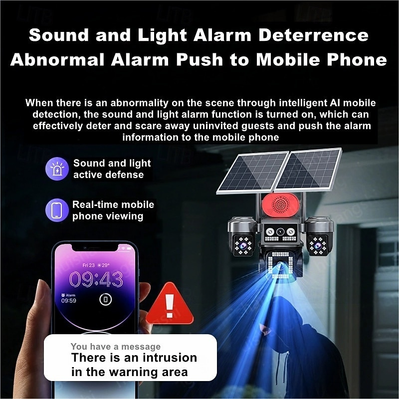 8MP 3 Lens  Solar Powered Security Camera  Dual Solar Panel  Outdoor Waterproof CCTV  Night Vision Motion Detection & Two-Way Audio 2025 - $225.89 –P5