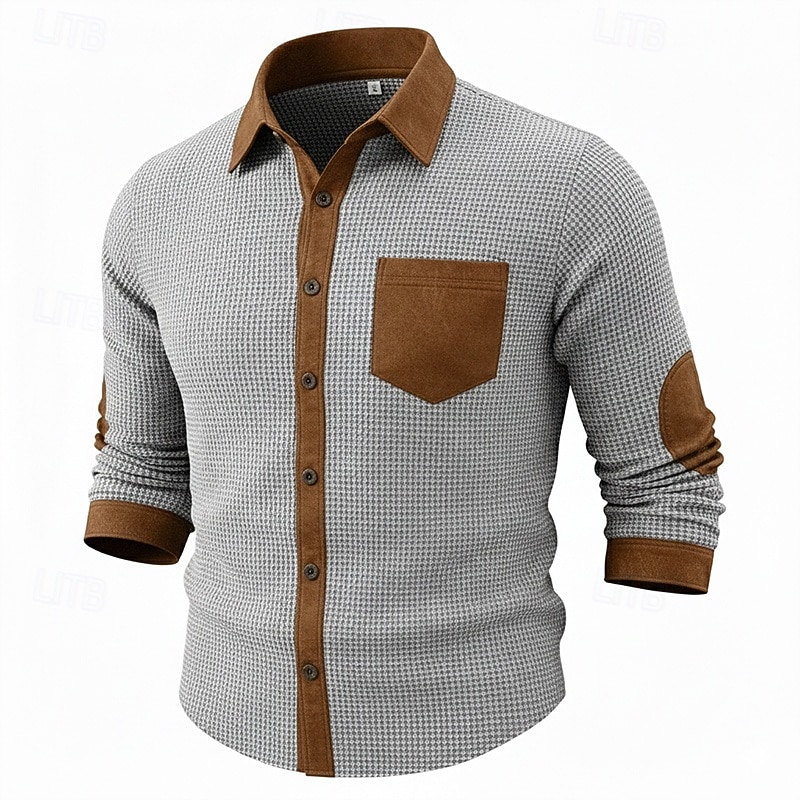 Voor heren Overhemd Wafel Shirt Normaal shirt Vintage overhemd Overhemd met knopen Zwart Marineblauw Groen Grijs Lange mouw Met Textuur Revers Casual Dagelijks Kleurenblok Kleding Modieus Modern 2026 - $29.99 –P1