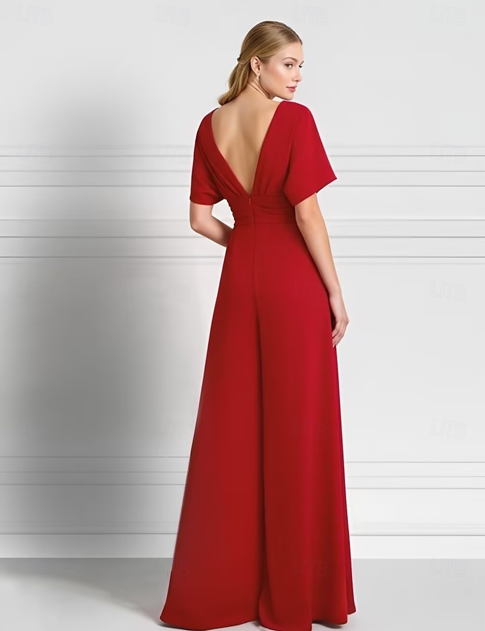 Overalls Bodenlang Brautmutterkleid Kurzarm V Ausschnitt Elegant Einfach Hochzeitsgast Abschlussfeier Stretchstoff mit Einfarbig 2026 - $153.99 –P2