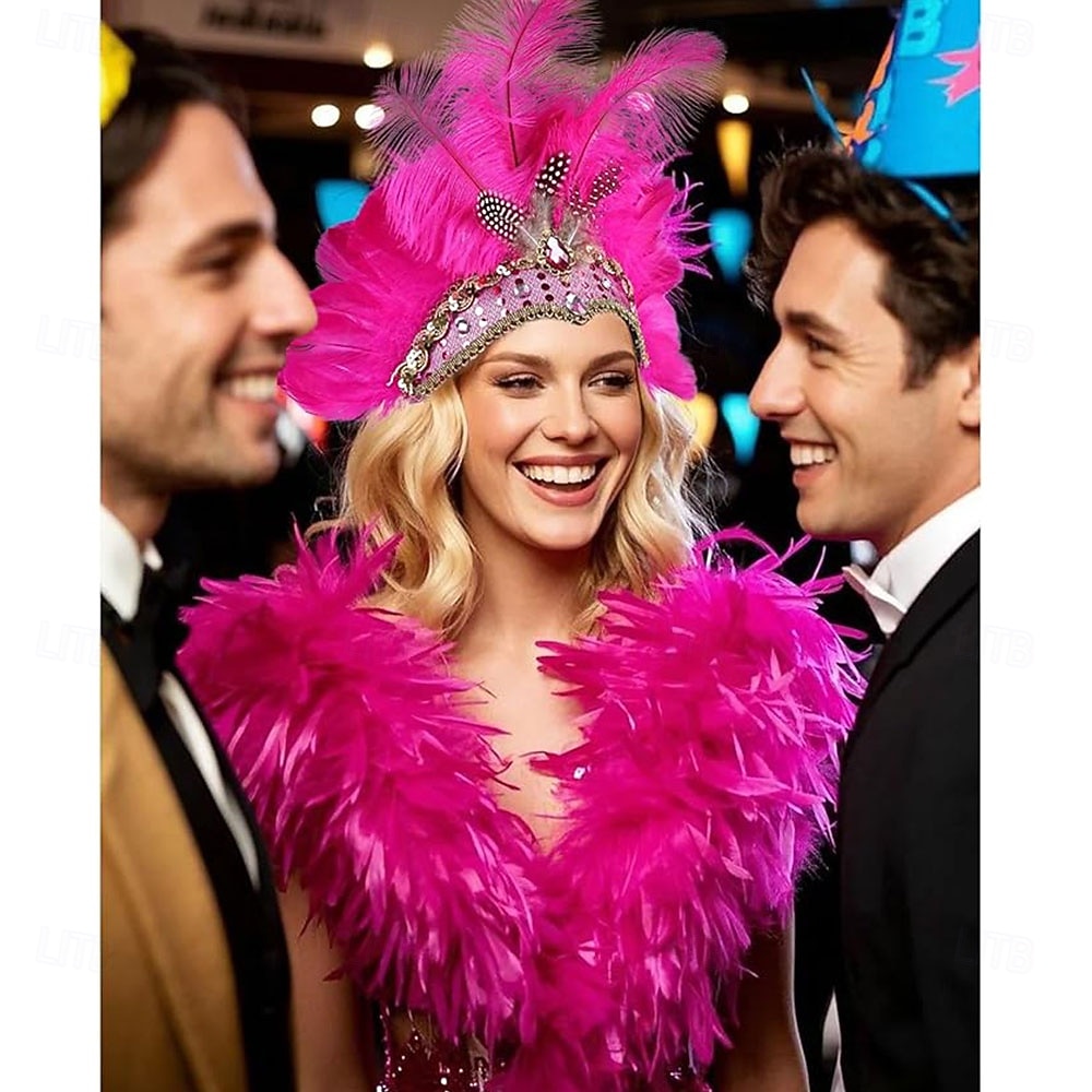 Carnival 2026 Rio Carnival Samba Accessories Hot Pink Ostrich Feather Headdress for Women - Sequin Rhinestone Headpiece - Carnival Showgirl Mardi Gras Costume Brazil Festival Performance Costume 2026 - $15.49 –P1