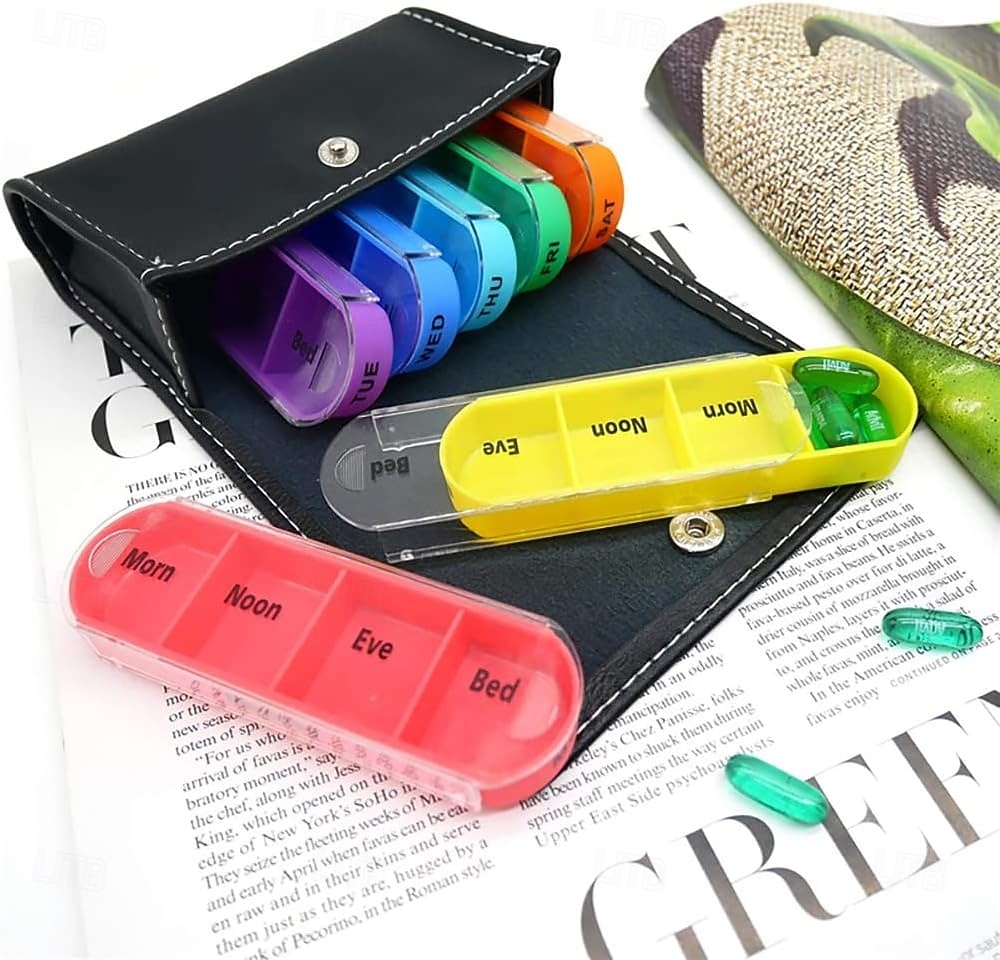 Еженедельный органайзер для таблеток, 4 раза в день, полиуретановые пакеты, 7 дней, утро, день, вечер, портативный для лекарств, витаминов, рыбьего жира, влагонепроницаемых лекарств 2026 - $15.99 –P2