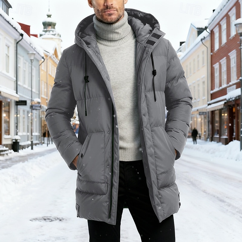 Per uomo Cappotto Invernale Giacca imbottita Imbottito Tasca Poliestere All'aperto Casuale Quotidiano Lungo Moda Streetwear Casual Calore Termico Inverno Tinta unica Nero Verde militare Grigio Piumino del 2026 a $53.99 –P2