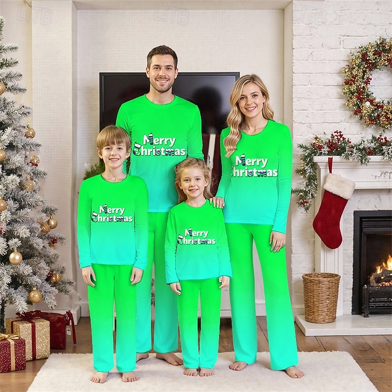 Családi nézés Karácsony Karácsonyi családi pizsama Pizsamák Családkészletek Grafika Gradiens Karácsonyi minta Otthon Nyomtatott Medence Sötétsárga Világoszöld Hosszú ujj Napi Hozzá illő ruhák 2025 - $20.99 –P4