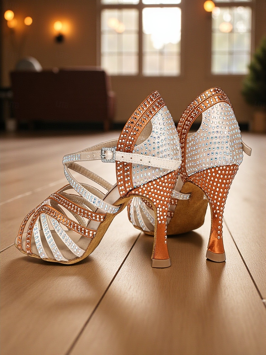 Zapatos de baile latino para mujer con pedrería: sandalias profesionales de salón para salsa y tango, con diseño de tiras y tacón alto, ideales para competición o actuaciones. 2026 - $64.99 –P7