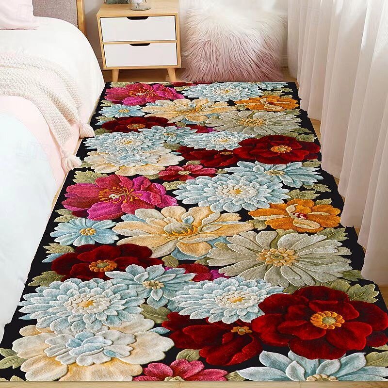 Area Rug 2d Area Mat 2D Flat Print Non Slip Quick Dry Rug with 3D Visual Floral ...